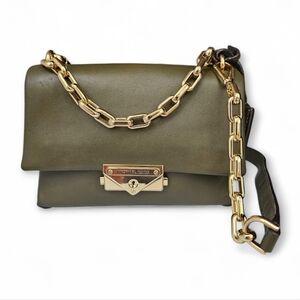 Michael Kors Olive Leather Cece Mini Crossbody Bag with Gold Chain